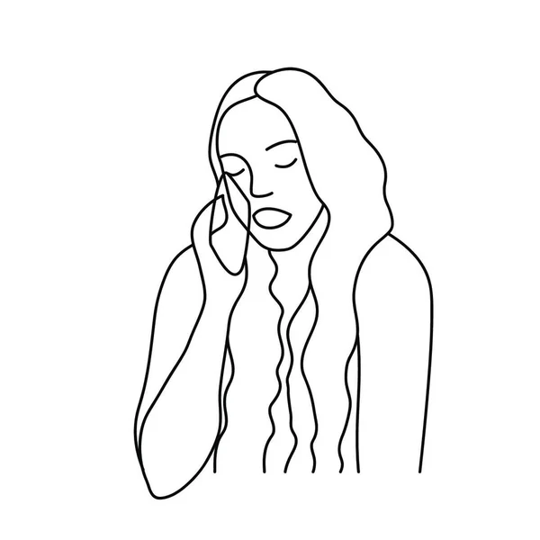 Minimalism Hand Drawn Female Vector Portrait Modern Abstract One Line — Stock Vector