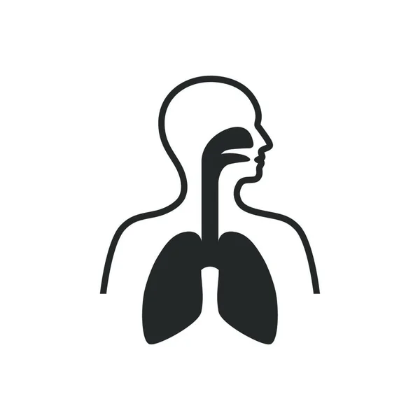 Menschlicher Körper Mit Lungen Nase Und Mund Schwarzes Vektorsymbol — Stockvektor