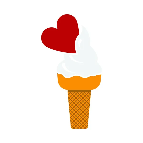 Cône Crème Glacée Avec Motif Illustration Vectoriel Coeur Gaufre — Image vectorielle