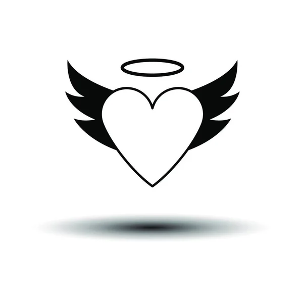 Valentine Heart Wings Halo Icon Inglês Preto Fundo Branco Com — Vetor de Stock