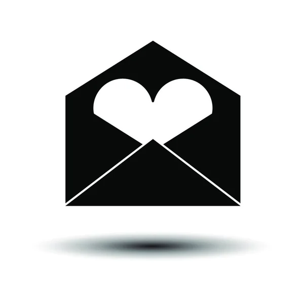 Valentine Envelop Heart Icon Inglês Preto Fundo Branco Com Sombra —  Vetores de Stock