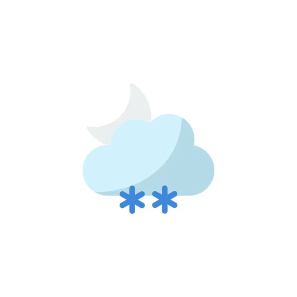 Snow Cloud Moon Flat Color Icon Isolated Weather Vector Illustration — Stock Vector