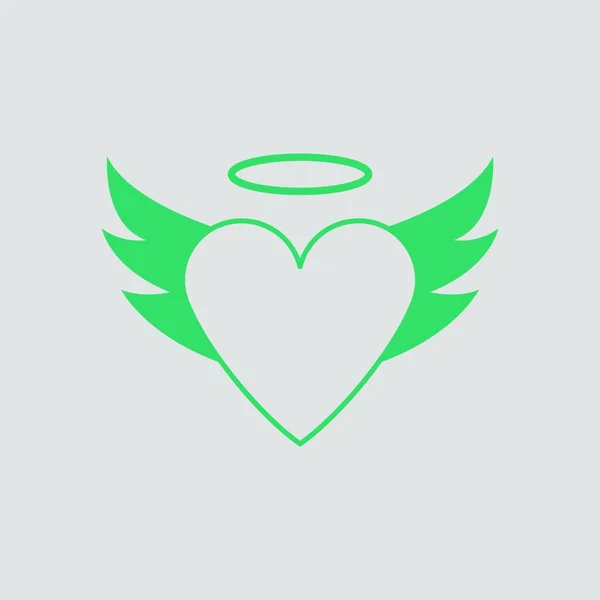 Corazón San Valentín Con Alas Halo Icono Verde Sobre Fondo — Archivo Imágenes Vectoriales