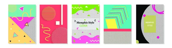 Sada Memphis Style Covers Ploché Vektorové Ilustrace Pro Pozadí Brožury — Stockový vektor
