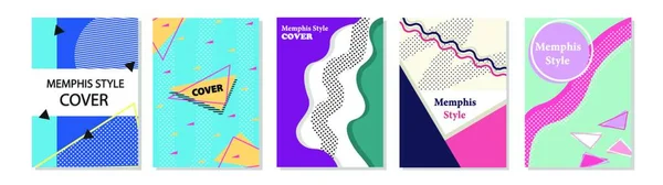Bir Set Memphis Style Covers Arkaplan Broşürler Posterler Sancaklar Için — Stok Vektör