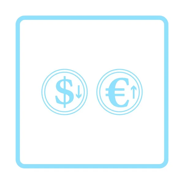 Chute Dollar Hausse Croissance Euro Coins Icône Design Cadre Bleu — Image vectorielle