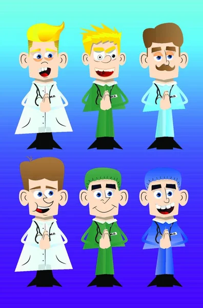 Médico Desenhos Animados Engraçado Com Mãos Oração Trabalhador Saúde Falar —  Vetores de Stock