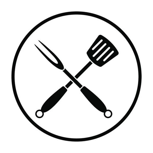 Keresztbe Sült Spatula Villás Ikon Vékony Kör Stencil Design Vektorillusztráció — Stock Vector