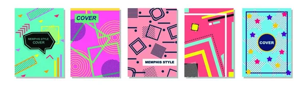 Zestaw Pokryw Stylów Memphis Płaskie Ilustracje Wektorowe Tła Broszury Plakaty — Wektor stockowy