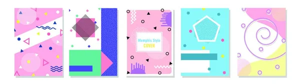 Ensemble Housses Style Memphis Illustrations Vectorielles Plates Pour Fond Brochures — Image vectorielle