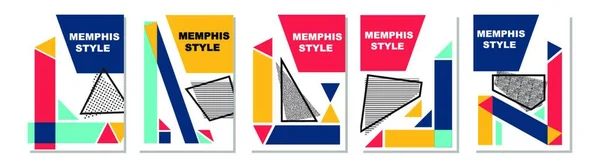 Conjunto Cubiertas Estilo Memphis Ilustraciones Planas Vectores Para Fondo Folletos — Vector de stock