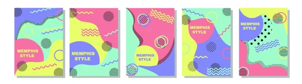 Conjunto Memphis Style Covers Ilustrações Vetores Planos Para Fundo Brochuras —  Vetores de Stock