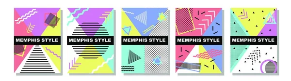 Conjunto Cubiertas Estilo Memphis Ilustraciones Planas Vectores Para Fondo Folletos — Archivo Imágenes Vectoriales