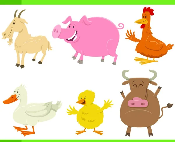 Cartoon Illustratie Van Grappige Boerderij Dieren Stripfiguren Set — Stockvector