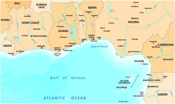 Mapa Vetorial Golfo Guiné África Ocidental — Vetor de Stock