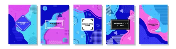 Set Memphis Style Covers Flat Vector Illustrations Background Brochures Posters — стоковий вектор