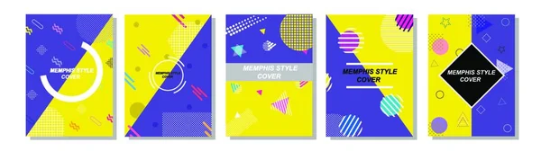 Uppsättning Memphis Style Covers Platt Vektor Illustrationer För Bakgrund Broschyrer — Stock vektor