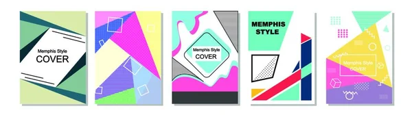 Conjunto Cubiertas Estilo Memphis Ilustraciones Planas Vectores Para Fondo Folletos — Vector de stock