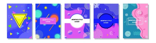 Set Dari Memphis Style Covers Ilustrasi Vektor Datar Untuk Latar - Stok Vektor