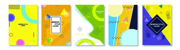 Conjunto Cubiertas Estilo Memphis Ilustraciones Planas Vectores Para Fondo Folletos — Vector de stock