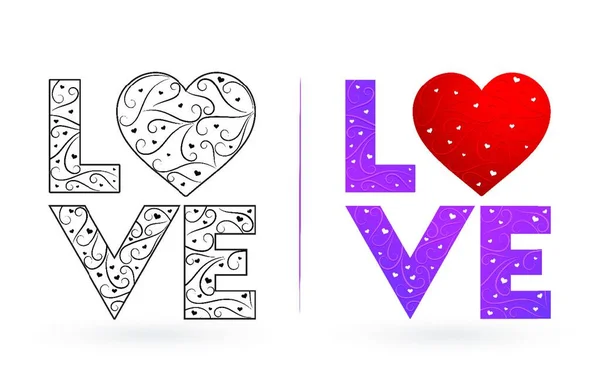Kärlek Typsnitt Typografi Kärlek Text Prydnad Virvel Monokrom Design Och — Stock vektor
