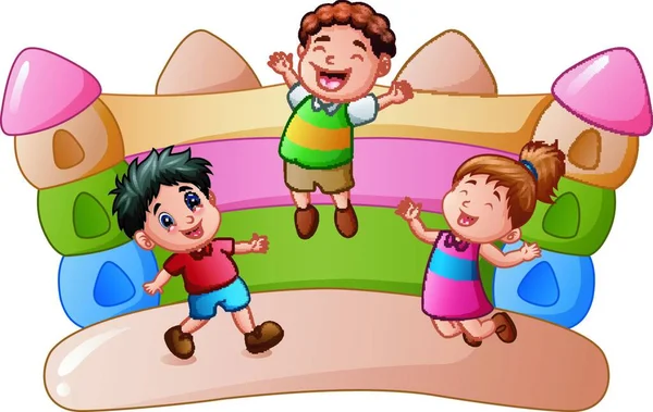 Illustration Eines Jungen Und Eines Mädchens Auf Dem Spielplatz — Stockvektor