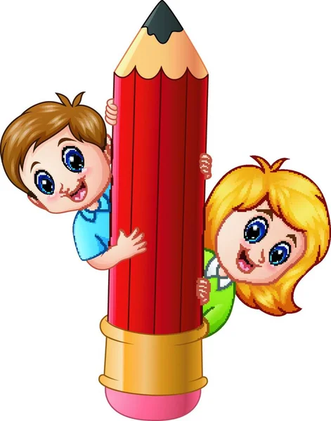 Vector Illustration Cartoon Kids Holding Pencil — Stock Vector