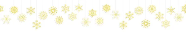 Seamless Vector Panorama Banner Different Hanging Snow Stars Colored Gold — Stock Vector
