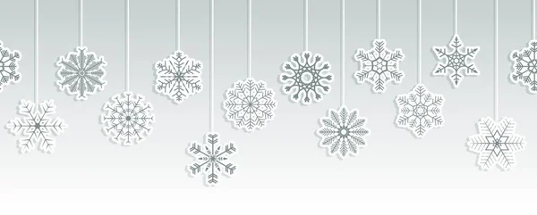 Banner Panorama Vetorial Sem Costura Com Diferentes Estrelas Neve Penduradas — Vetor de Stock