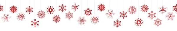不同悬挂雪星的无缝矢量全景旗帜 为圣诞节和冬季的概念涂上红色 — 图库矢量图片