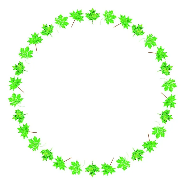 Cadre Cercle Feuille Érable Bordure Ronde Abstraite Verte Feuilles Printemps — Image vectorielle