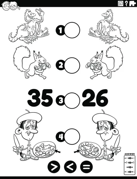 Fekete Fehér Rajzfilm Illusztráció Oktatási Matematikai Kirakós Játék Nagyobb Kisebb — Stock Vector