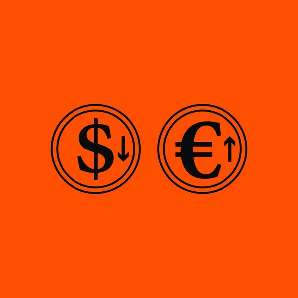Chute Dollar Hausse Croissance Euro Coins Icône Noir Sur Fond — Image vectorielle