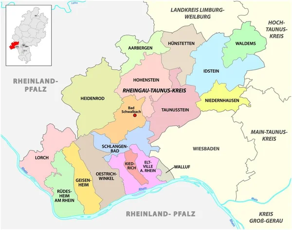 Mapa Distrito Administrativo Vector Rheingau Taunus Kreis Hesse Alemanha —  Vetores de Stock