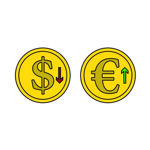 Chute Dollar Hausse Croissance Euro Coins Icône Contour Modifiable Avec — Image vectorielle