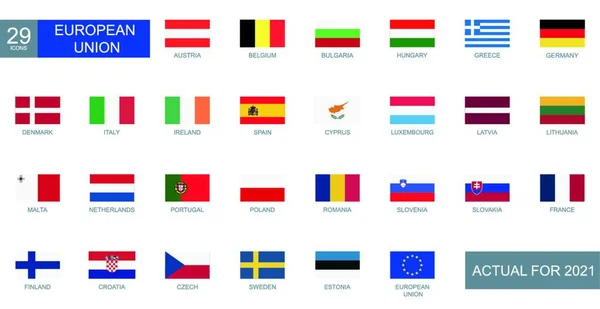 Europeiska Unionens Flaggor Uppsättning Tolv Länder Vektor Illustration — Stock vektor