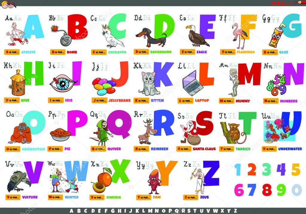 Illustrazione Cartone Animato Lettere Maiuscole Alfabeto Insieme Con