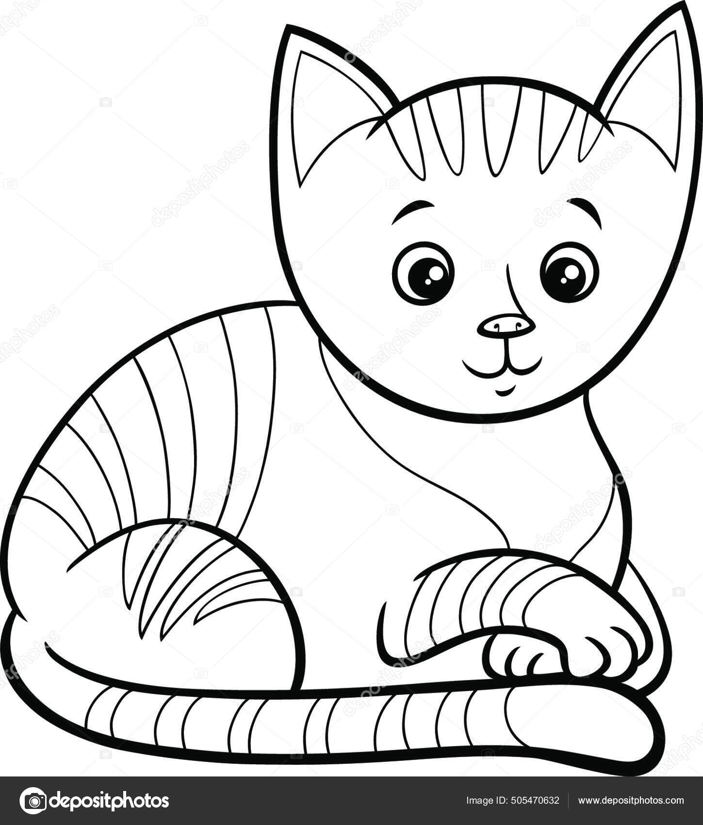 desenho de gato para colorir imprimir gatinho gato fofo sorrindo.