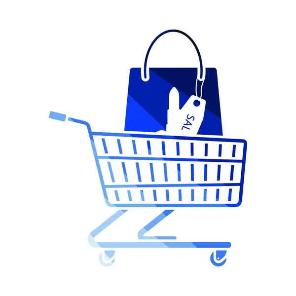 青と白の背景を持つショッピングカート — ストックベクタ