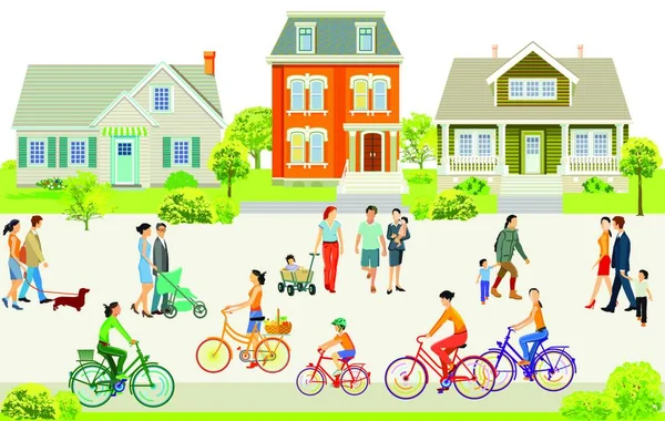 Ομάδα Ανθρώπων Ποδήλατα Στην Πόλη — Διανυσματικό Αρχείο