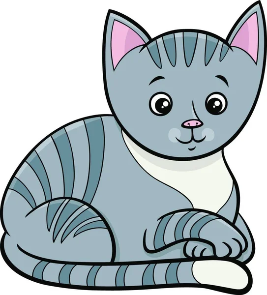Cartoon Illustration Cute Tabby Cat Kitten Comic Animal Character — Stock Vector
