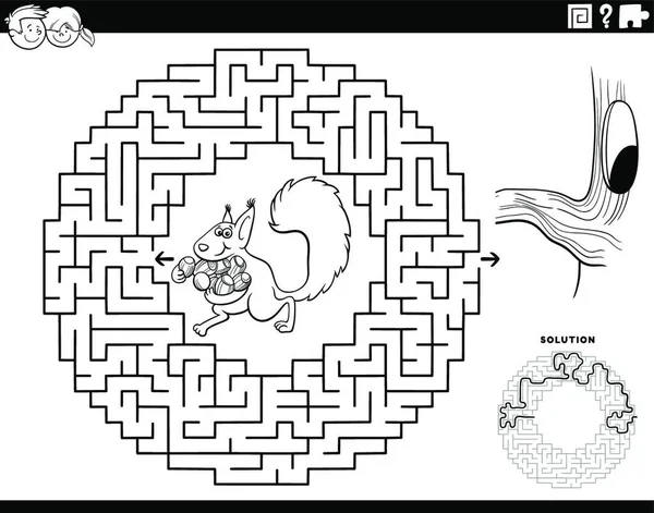 Schwarz Weiße Cartoon Illustration Von Pädagogischen Labyrinth Puzzle Spiel Für — Stockvektor