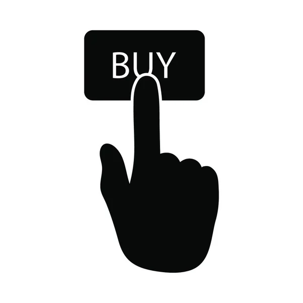 Vinger Drukt Buy Button Icoon Zwart Potlood Ontwerp Vector Illustratie — Stockvector