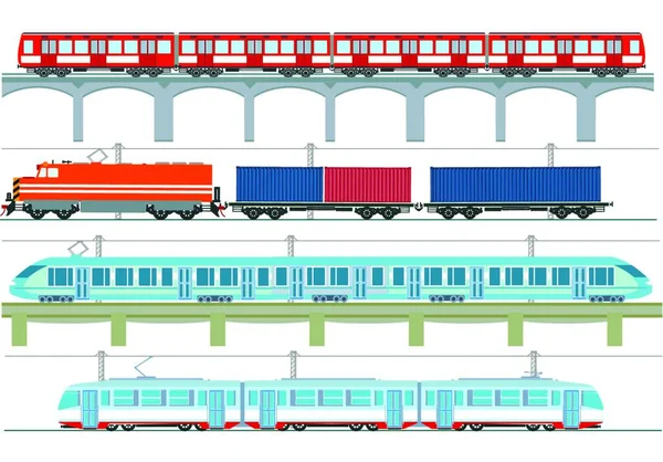 Conjunto Comboios Passageiros Modernos Transporte Metro Comboios Alta Velocidade Metro —  Vetores de Stock