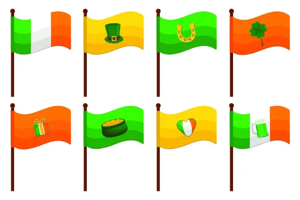 Irský Svátek Svatého Patrika Velký Set Vlajek Klacku Vzor Patrick — Stockový vektor