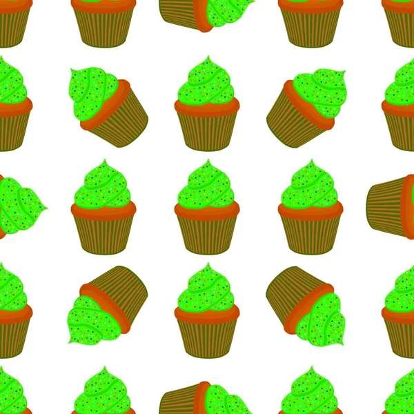 Illustration Theme Irish Holiday Patrick Day Seamless Green Muffins Pattern — Stock Vector