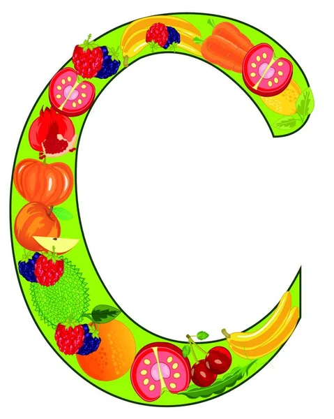 Vector Illustratie Van Alfabet Brief Met Fruit Groenten Geïsoleerd Witte — Stockvector