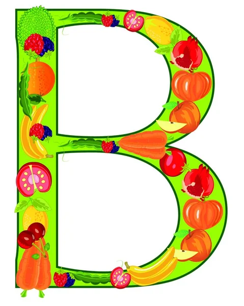 Vektorillustration Des Alphabets Buchstabe Mit Obst Und Gemüse Isoliert Auf — Stockvektor