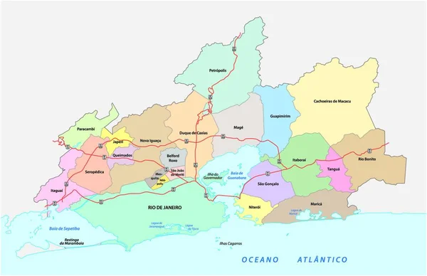 リオデジャネイロ ブラジルの主要道路と行政地図 — ストックベクタ