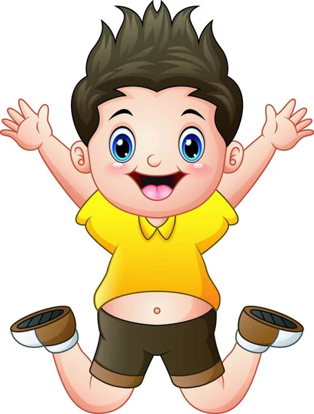 Vector Illustration Little Happy Boy Jumping — Stock Vector